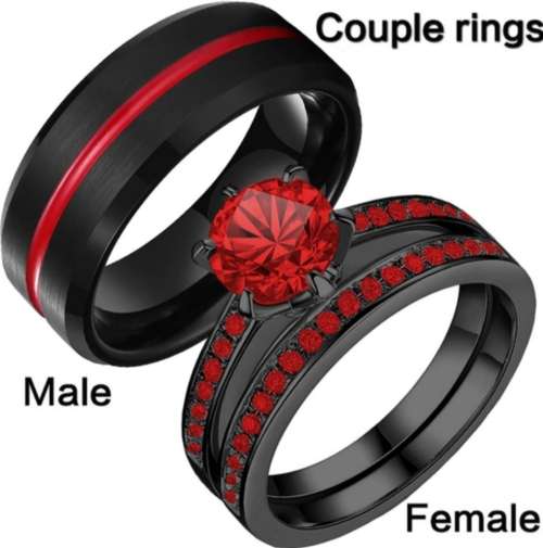Red Garnet Wedding Ring Set